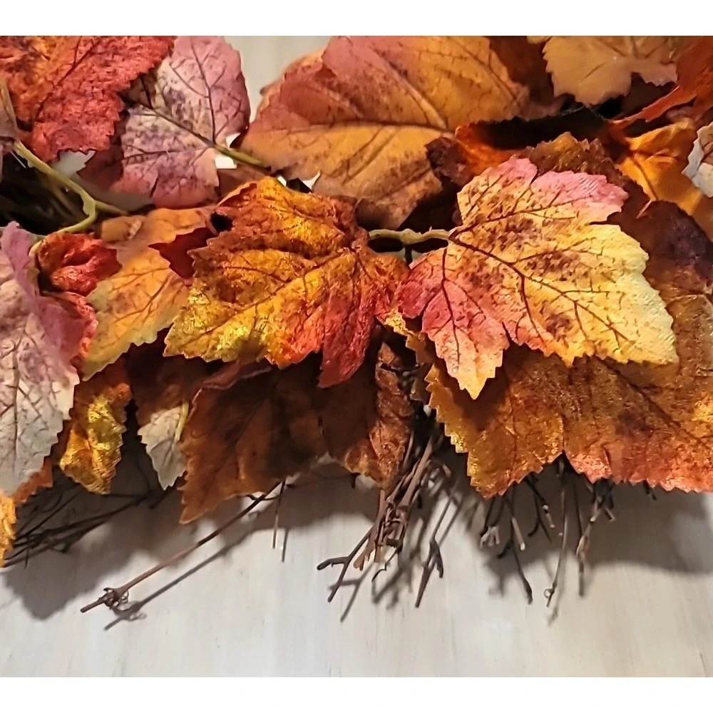 20in Fall Orange/Red Leaves And Twigs Wreath-Autumn-Door/Wall Decor